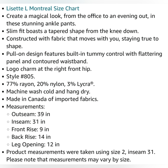 Lisette L Montreal Solid Magical Lycra Slim Pants Black 16 31 - Picture 8 of 9